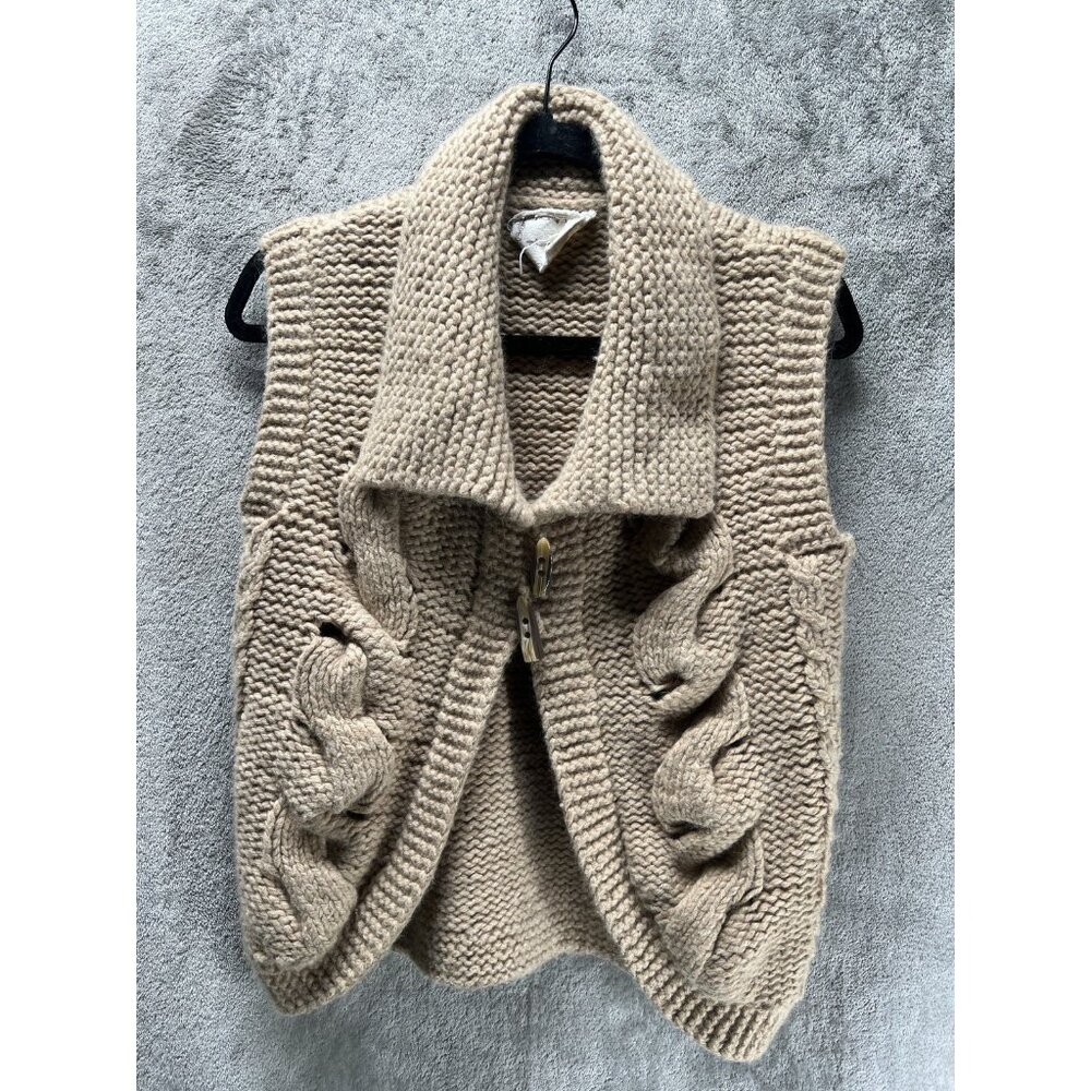 Kenji Women’s Large Tan Sweater Vest Chunky Lambswool Angora Rabbit Hair